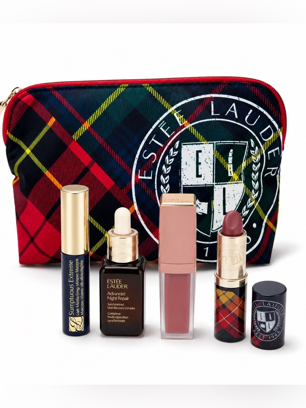 Estée Lauder Holiday Beauty Gift Set + Tartan Cosmetic Bag – Limited Edition